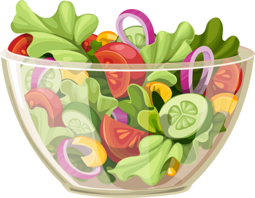 Green salad of fresh vegetables in a transparent salad bowl